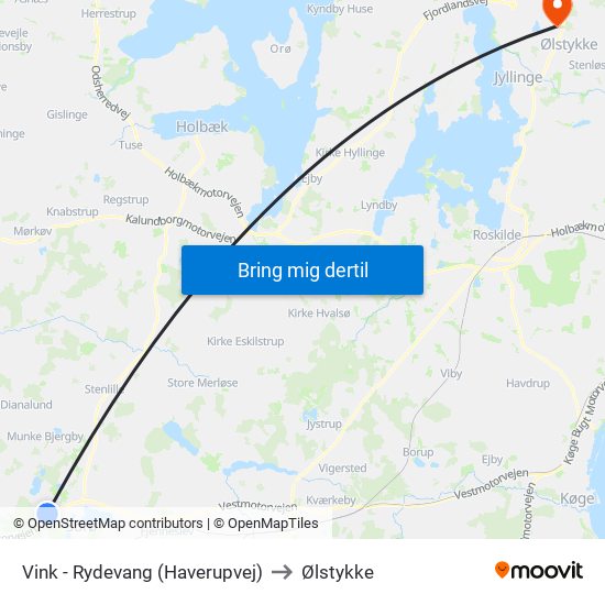 Vink - Rydevang (Haverupvej) to Ølstykke map