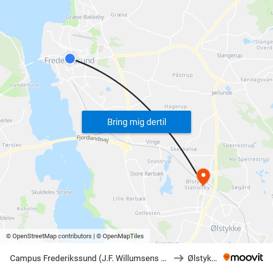 Campus Frederikssund (J.F. Willumsens Vej) to Ølstykke map