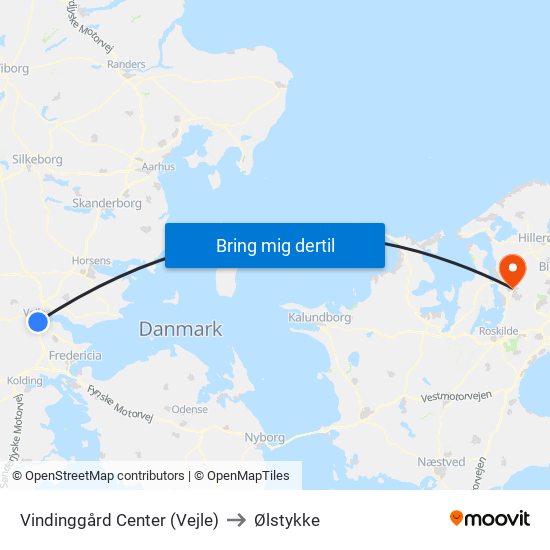 Vindinggård Center (Vejle) to Ølstykke map