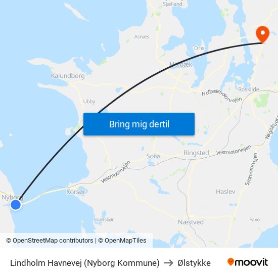 Lindholm Havnevej (Nyborg Kommune) to Ølstykke map