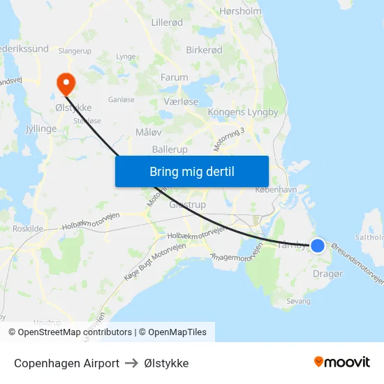Copenhagen Airport to Ølstykke map