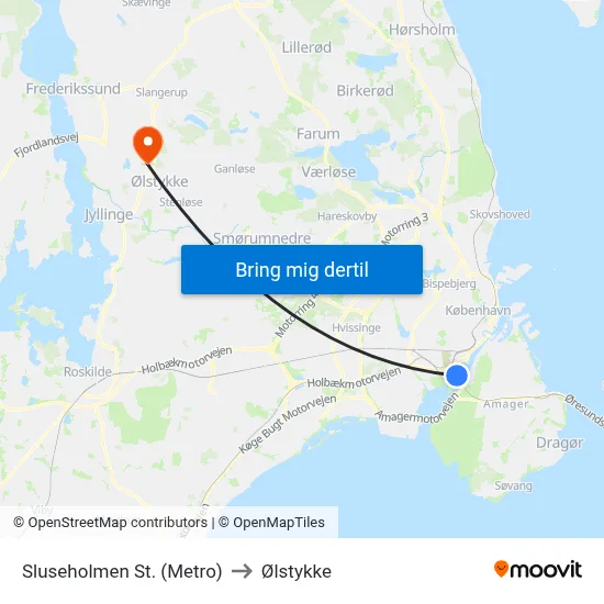 Sluseholmen St. (Metro) to Ølstykke map