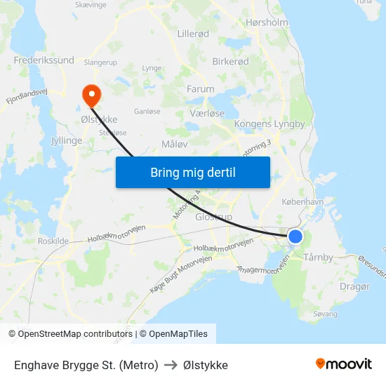 Enghave Brygge St. (Metro) to Ølstykke map