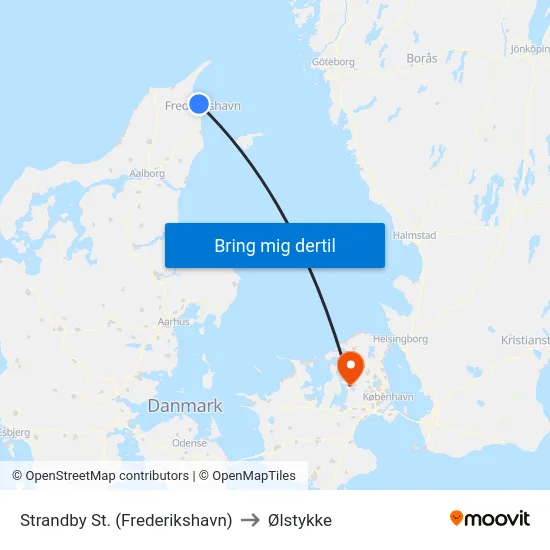 Strandby St. (Frederikshavn) to Ølstykke map