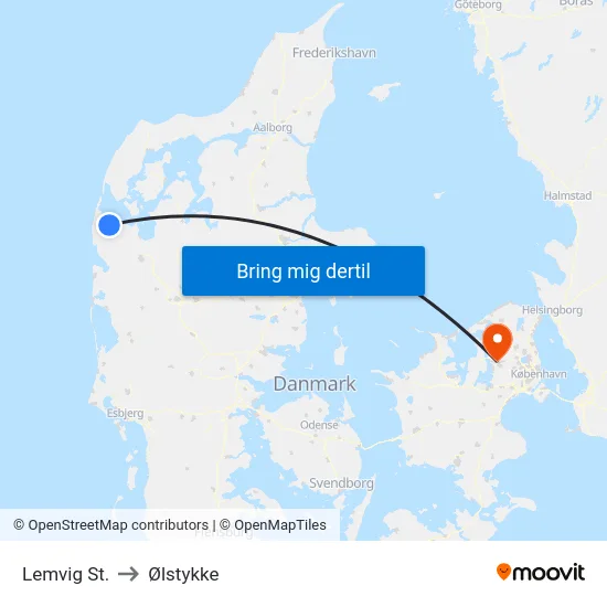 Lemvig St. to Ølstykke map