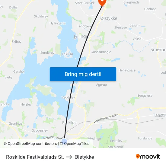 Roskilde Festivalplads St. to Ølstykke map