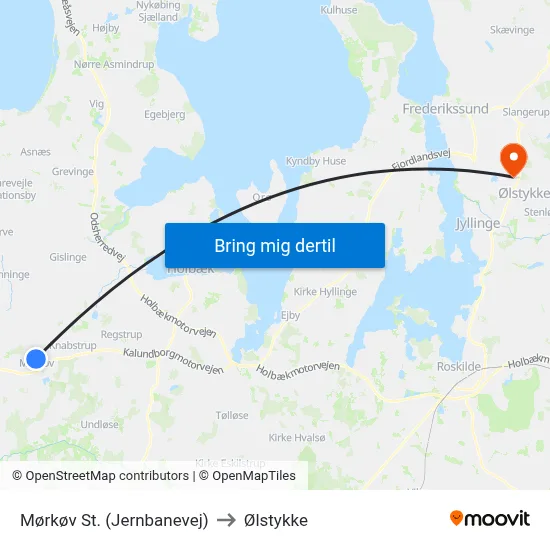 Mørkøv St. (Jernbanevej) to Ølstykke map