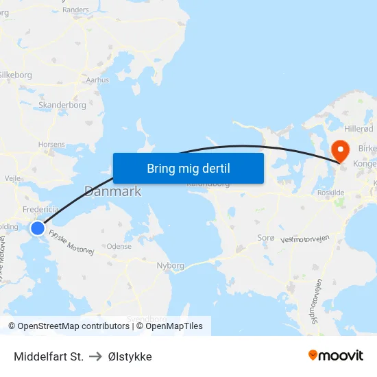 Middelfart St. to Ølstykke map