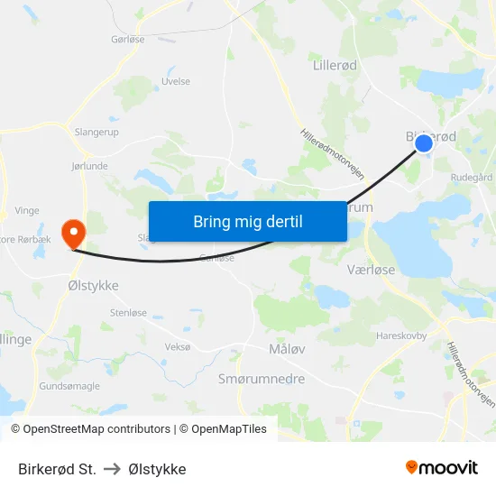 Birkerød St. to Ølstykke map
