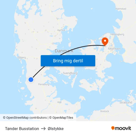 Tønder Busstation to Ølstykke map