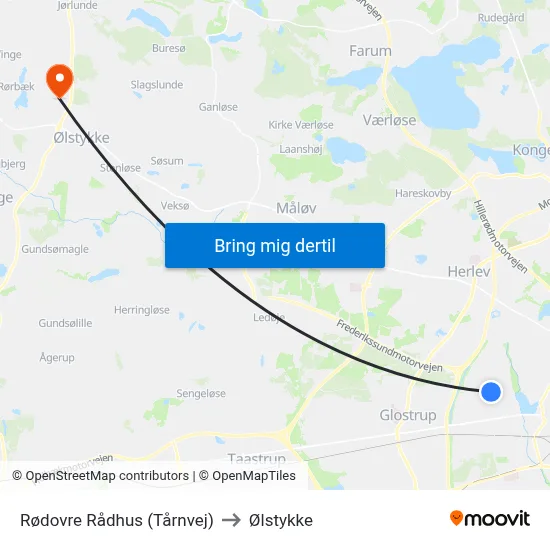 Rødovre Rådhus (Tårnvej) to Ølstykke map