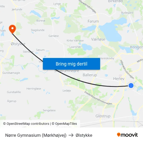 Nørre Gymnasium (Mørkhøjvej) to Ølstykke map