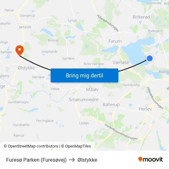 Furesø Parken (Furesøvej) to Ølstykke map