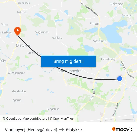 Vindebyvej (Herlevgårdsvej) to Ølstykke map