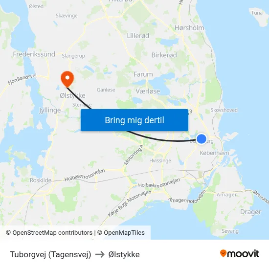 Tuborgvej (Tagensvej) to Ølstykke map