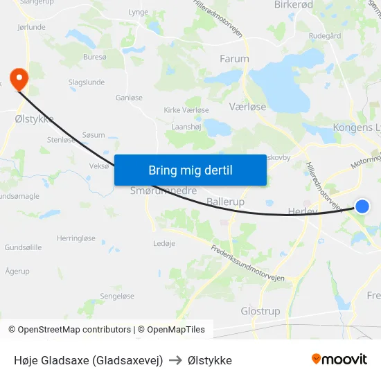 Høje Gladsaxe (Gladsaxevej) to Ølstykke map