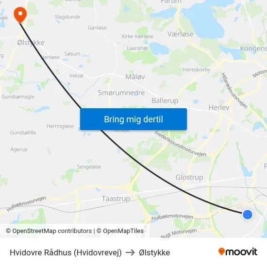 Hvidovre Rådhus (Hvidovrevej) to Ølstykke map