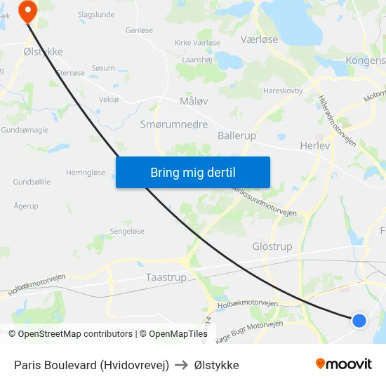 Paris Boulevard (Hvidovrevej) to Ølstykke map