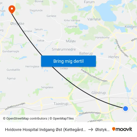 Hvidovre Hospital Indgang Øst (Kettegård Allé) to Ølstykke map