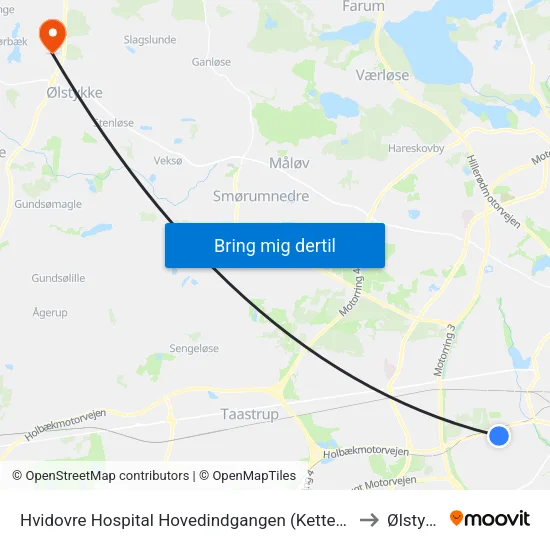 Hvidovre Hospital Hovedindgangen (Kettegård Allé) to Ølstykke map