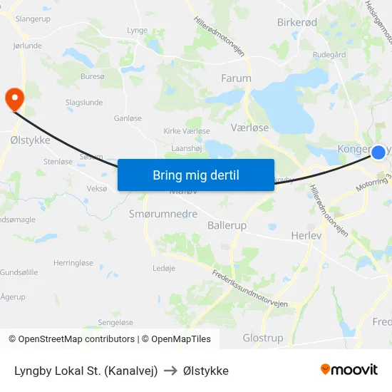 Lyngby Lokal St. (Kanalvej) to Ølstykke map