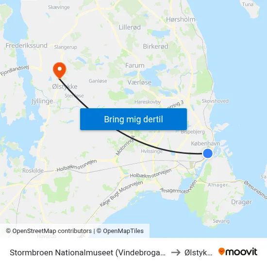Stormbroen Nationalmuseet (Vindebrogade) to Ølstykke map