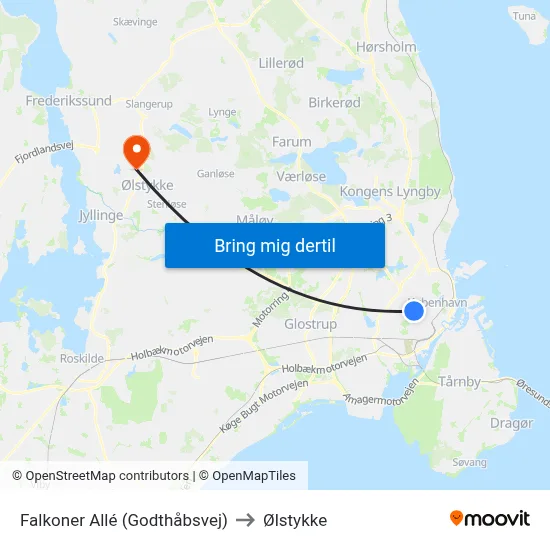 Falkoner Allé (Godthåbsvej) to Ølstykke map