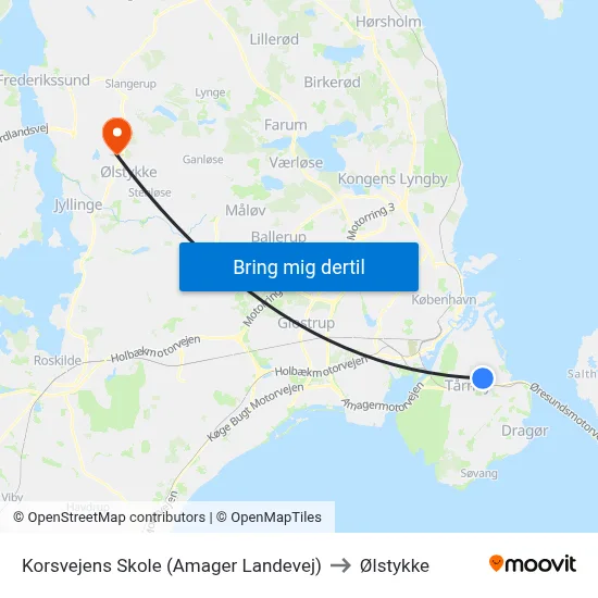 Korsvejens Skole (Amager Landevej) to Ølstykke map
