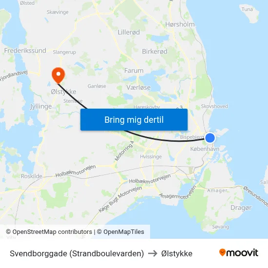 Svendborggade (Strandboulevarden) to Ølstykke map