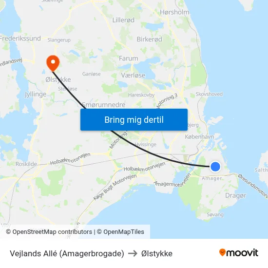 Vejlands Allé (Amagerbrogade) to Ølstykke map