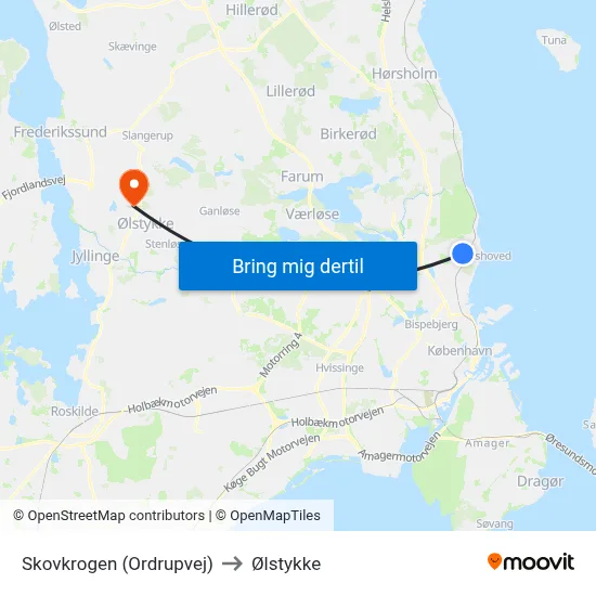 Skovkrogen (Ordrupvej) to Ølstykke map