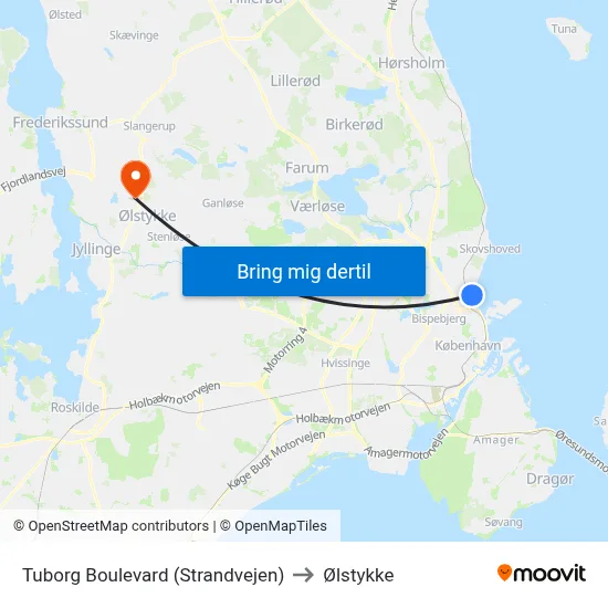 Tuborg Boulevard (Strandvejen) to Ølstykke map