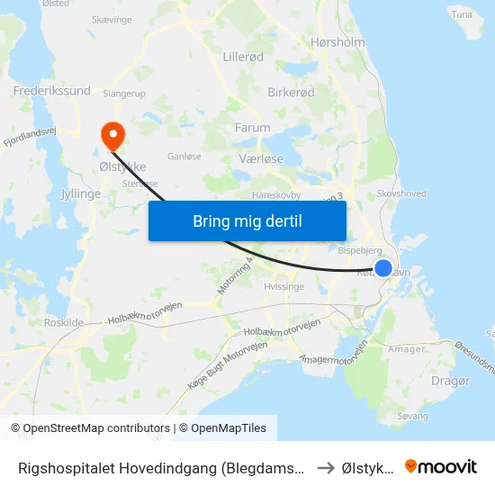 Rigshospitalet Hovedindgang (Blegdamsvej) to Ølstykke map