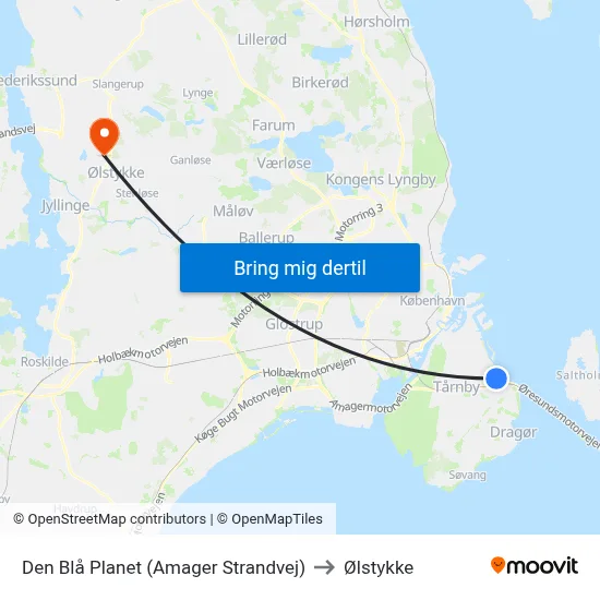 Den Blå Planet (Amager Strandvej) to Ølstykke map