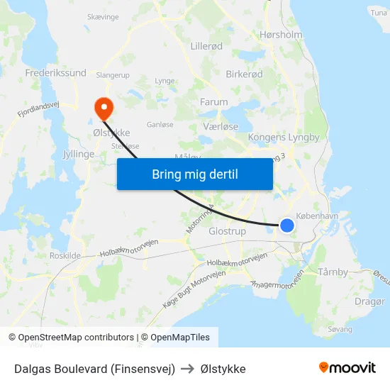 Dalgas Boulevard (Finsensvej) to Ølstykke map