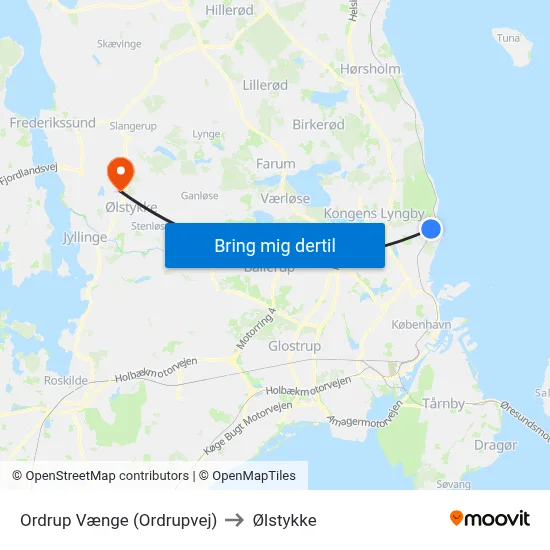 Ordrup Vænge (Ordrupvej) to Ølstykke map