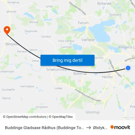 Buddinge Gladsaxe Rådhus (Buddinge Torv) to Ølstykke map