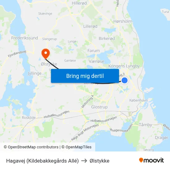 Hagavej (Kildebakkegårds Allé) to Ølstykke map