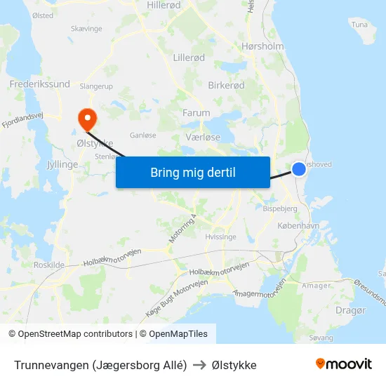 Trunnevangen (Jægersborg Allé) to Ølstykke map
