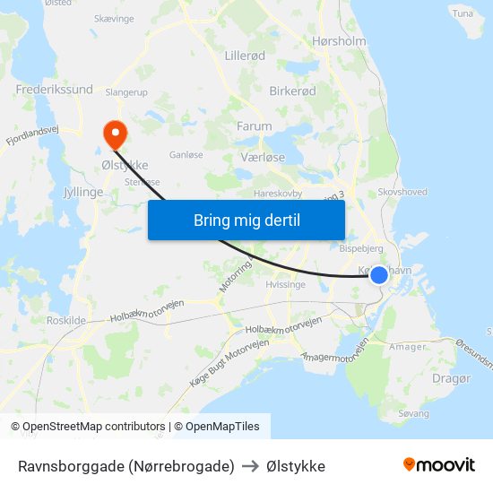 Ravnsborggade (Nørrebrogade) to Ølstykke map