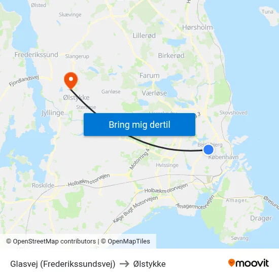 Glasvej (Frederikssundsvej) to Ølstykke map