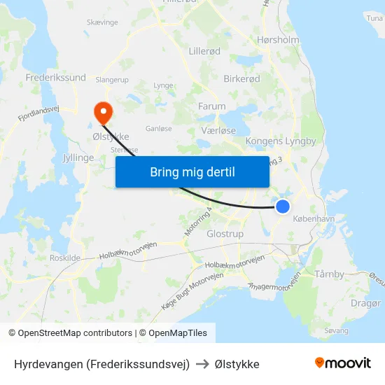 Hyrdevangen (Frederikssundsvej) to Ølstykke map