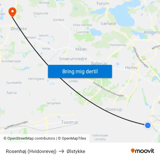 Rosenhøj (Hvidovrevej) to Ølstykke map