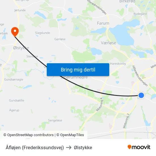 Åfløjen (Frederikssundsvej) to Ølstykke map