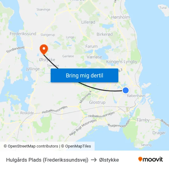 Hulgårds Plads (Frederikssundsvej) to Ølstykke map