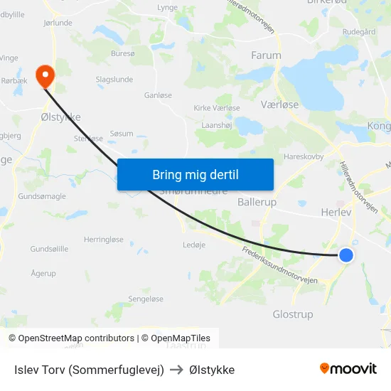 Islev Torv (Sommerfuglevej) to Ølstykke map