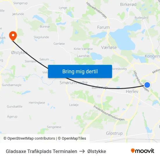 Gladsaxe Trafikplads Terminalen to Ølstykke map