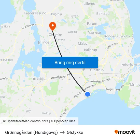 Grønnegården (Hundigevej) to Ølstykke map