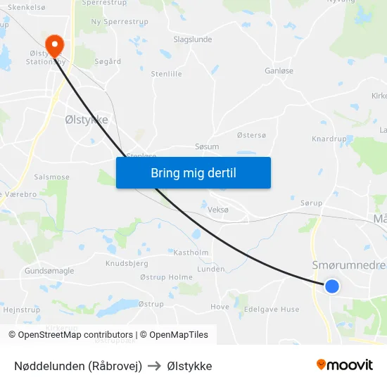 Nøddelunden (Råbrovej) to Ølstykke map