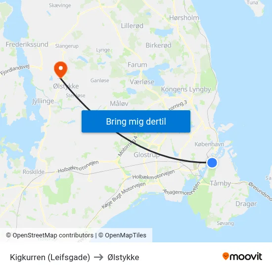 Kigkurren (Leifsgade) to Ølstykke map